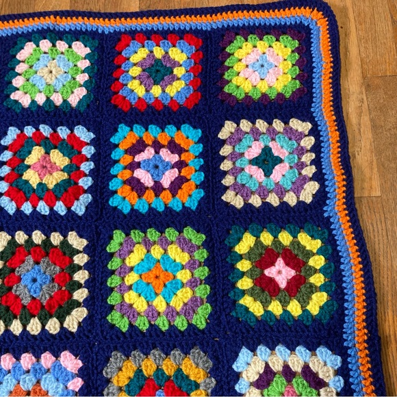 Hand Crochet Granny Square Mini Blanket with Vibrant Colors 36 x 36 inches - Picture 8 of 10